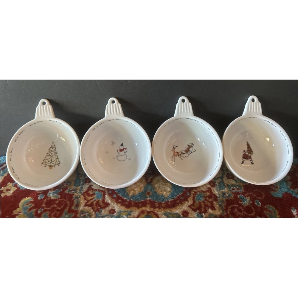 4 Pottery Barn‎ Christmas Bowls Holiday Sleigh Tree Snowman Santa NEW/No Box
